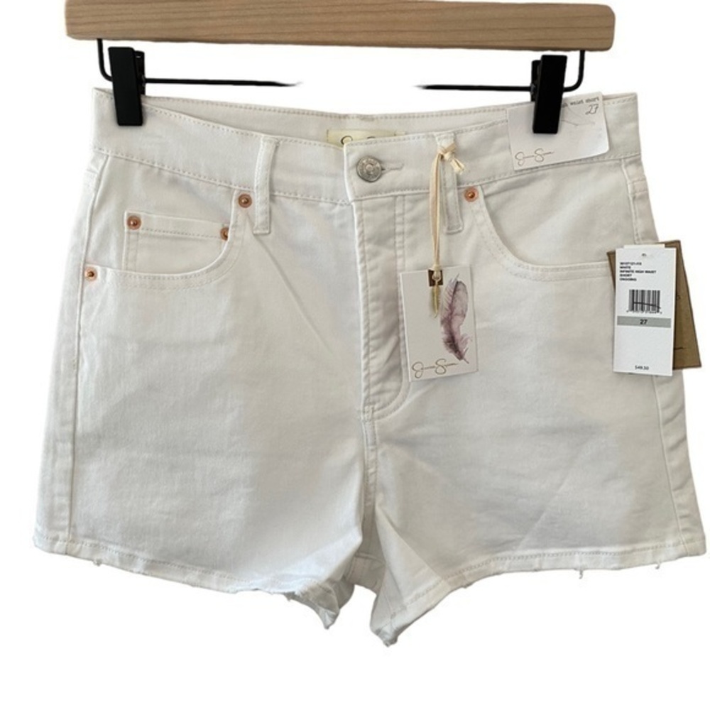 Jessica Simpson women’s infinite high waist 3” inseam white button down shorts